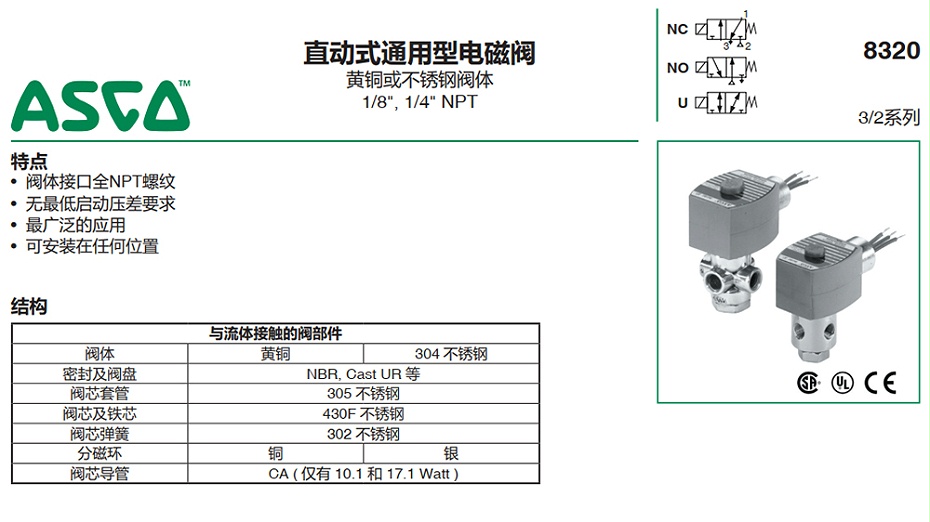 ASCO二位三通电磁阀8320R182MS-图